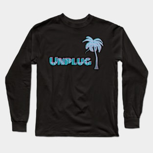 Unplug Retro 80S Fluo Blue And Pink Colors With Palm Tree Long Sleeve T-Shirt